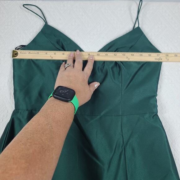 Alfred Sung D780 open back tie Green satin maxi dress Sz 12 wedding formal - Picture 5 of 13